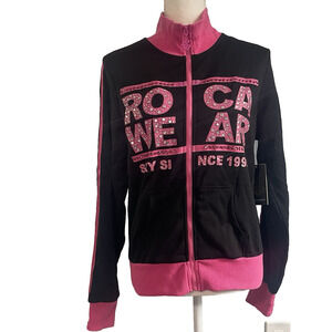 Vintage Y2k Rocawear Jacket Full Zip Black Rhinestone Detail Sexy Womens Size L